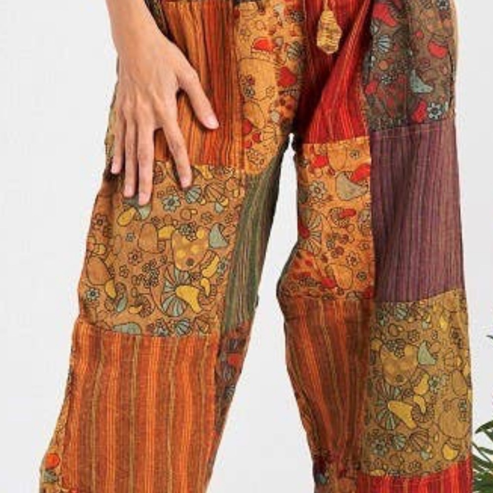 Bohemian Multicolor Patchwork Wide Leg Pants NWT - image 1